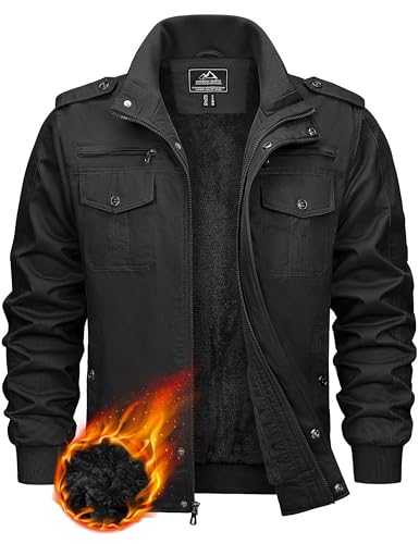 KEFITEVD Winter Fleece Cargo Jackets for Men Warm Thick Military Bomber Jacket Multi Pocekt Windproof Work Coat