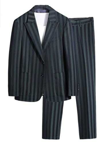 Ulnomio Men's Suit Stripe Two Pieces Single Breasted Button Jacket Pants for Casual