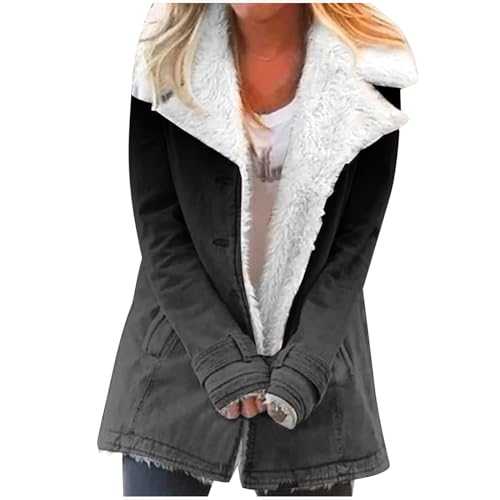 HAOLEI Winter Coats for Women 2023 Warm Sherpa Fleece Lined Jackets Faux Suede Pea Coat Winter Warm Outerwear Oversized Thermal Fuzzy Jacket Fluffy Outwear with Pockets Thickened Windproof Outerwear