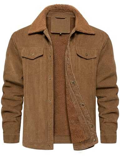 Svanco Winter Warm Jacket Men's Corduroy Jackets Vintage Sherpa Fleece Lined Trucker Jacket Coat Lapel Colar Button Down Thermal Jackets Coats For Men M-XXL