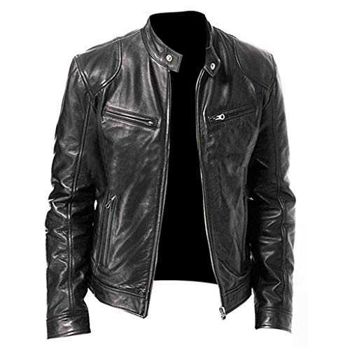 Foweknow Faux Leather Jacket Men's Zip Leather Jacket Long Sleeve Motorcycle Jacket Biker Jacket Stand-Up Collar Warm Transition Jacket Lightweight Wind Jacket Plain Bomber Jacket Winter Coat