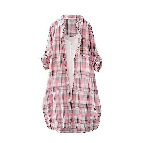 Women's 's Blouses & Shirts Plaid Loose Casual Cardigan Thin Outer Shirt Sun Protection Jacket Top Tops, S-3XL
