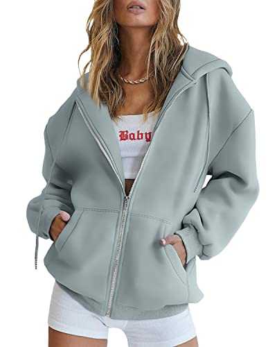Trendy Queen Womens Zip Up Hoodies Long Sleeve Sweatshirts Fall Outfits Oversized Sweaters Casual Fashion Jackets