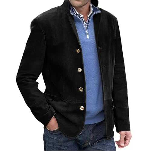 vejtmcc Men's Jacket Blazer Long Sleeve Lapel Cord Blazer, Single Breasted Plain Casual Blazer Coat with Jacket, Slim Fit Modern Suit Jacket, Vests Suede Jacket, Casual Slim Button Suit