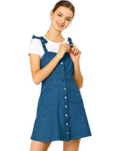 Allegra K Women's Overalls Faux Suede a Line Short Pinafore Button Up Overall Dress