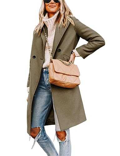 Yidarer Women's Winter Wool Mid-Long Coat Notch Lapel Single-Breasted Trench Coat Outwear