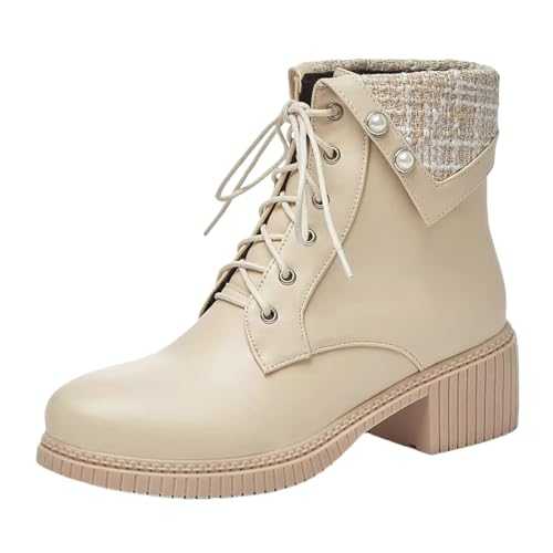 Ladies Boots Square Heel Platforms Leather Thigh High Chunky Heel Boots Shoes Ankle Boots Boots Women Small Heel (Beige, 4.5)