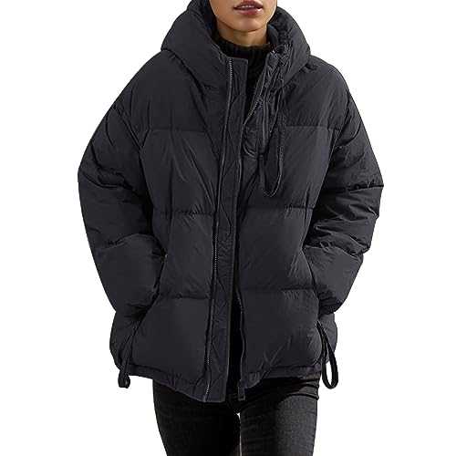 Women's Jacket Cropped Coat Oversized High Neck Puffer Jackets For Ladies Winter Clothing Hooded Coats Womens Solid Padded Puffer Jacket Winter Coats For Women UK
