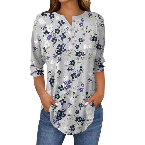 3/4 Sleeve T Shirts for Women 2025 Floral Pattern Tops Fashion Spring Dressy Casual Ladies Elegant Elbow Length Shirts