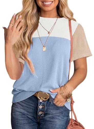 Ladies Jumpers Fashion Color Block Striped Knitted Casual Loose Crewneck Short Long Sleeve Tops Women