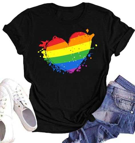 Pride Shirts Women Rainbow Heart Graphic Tee Shirt LGBT Gay Pride Tshirts Casual Short Sleeve Tops