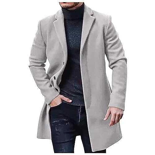 RLEHJN Trench Coat Men UK Sale Clearance Winter Jackets Lightweight Windbreaker Jacket Plain Long Coat Lapel Collar Overcoat Business Longline Cardigan Button Down Outdoor Windproof Outwear