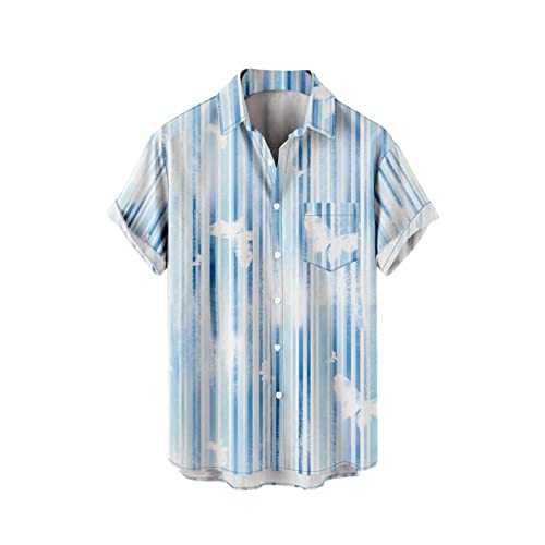 NQyIOS Men's Hawaiian Floral Shirts Funky Beach Flower Print Shirt Regular Fit Button Down Short Sleeve Daily Tropical Holiday Shirts Casual Striped Vacation Tops Vintage Bowling Shirts