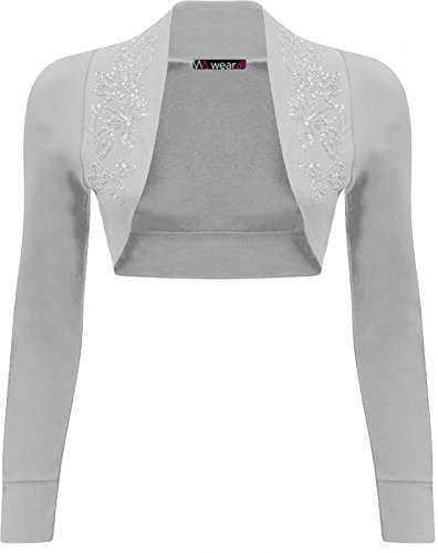 WearAll New Ladies Long Sleeve Beaded Shrug Bolero Top Womens Sizes 8-14