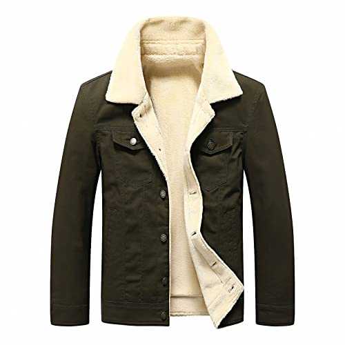 HAOLEI Mens Coats Sale Clearance,Casual Sherpa Fleece Jackets Button Solid Windproof Winter Warm Wool Outerwear Lapel Collar Multi-Pockets Windbreaker Plain Jacket Coats for Men UK Size 10-22