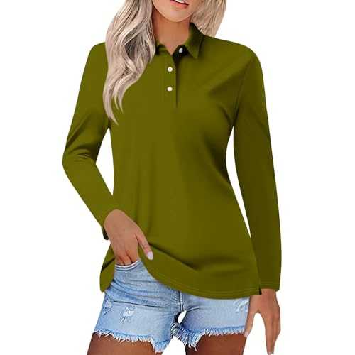 Generisch Polo Shirt Women's Elegant Plain Long Sleeve Summer Shirts V Neck Long Sleeve Shirt Casual Crew Neck Button Collar Tunic Spring Summer Breathable Comfortable Tops