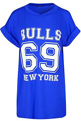 Fashion Star Womens Bulls 69 Newyork Turn Up Sleeves Baggy T Shirt Top