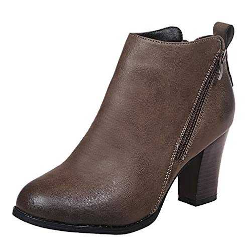 BIISDOST Women's Ankle Boots with Heel Black Elegant Short Boots High Heels Round Toe Retro Women's Boots Large Sizes Transition Boots 35-43 Slip On Boots Lightweight Autumn Work Shoes