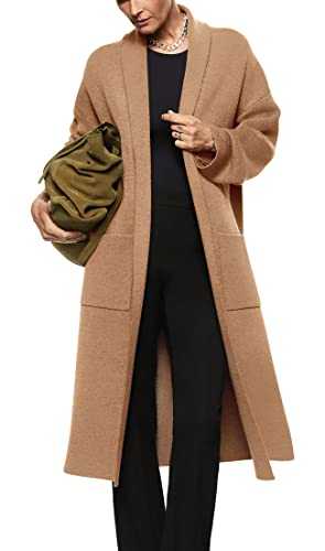 Womens Long Sleeve Maxi Cardigan Open Front Oversized Knitted Sweater Coat Casual Lapel Warm Overcoat with Pockets