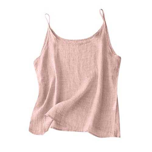 Vest Tops Women UK Summer Tank Tops Casual Cotton Linen Shirts Crewneck Spaghetti Strap Camisole Summer Sleeveless Cute Y2K Cami Shirts Basic Tees Going Out Crop Top Streetwear