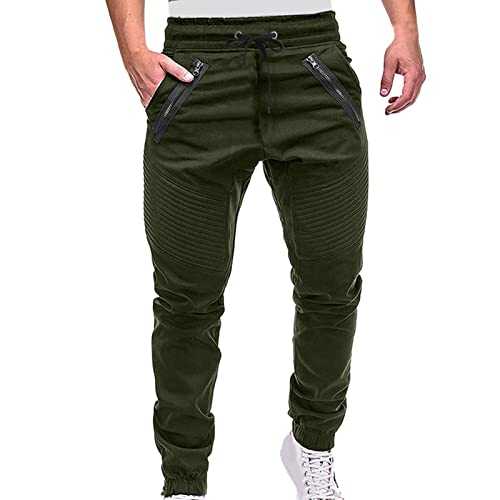 Men Jogging Sweatpants, Elastic Waist Slim Fit Twill Drawstring Tracksuit Bottoms Trousers, Lightweight Breathable Stretchy Gym Joggers Pants, Lace-Up Workout Athletic Trousers with Zipper Pockets
