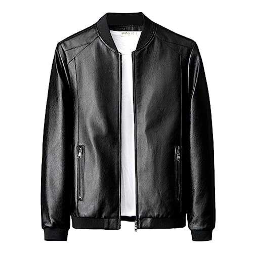 Beokeuioe Men's Faux Leather Jacket with Stand-Up Collar Transition Top Men's Bomber Jacket with Zip Casual Motorcycle Pilot Jacket Classic Leather Jacket