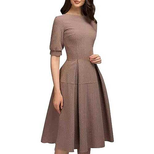 50s Dresses for Women UK Digital Print Crew Neck Mid Sleeve Puffy Skirt Fashion Temperament Dress Drawstring Dresses Women