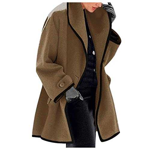 LOPILY Women Autumn Winter Plus Size Fleece Coats Trench Coat Buttons Lapel Outwear Windproof Fluffy Loose Jackets Trendy Classy Solid Plaid Block Print Overcoat