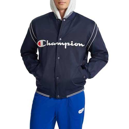 Champion Men's Satin Logo Varsity Bomber Jacket