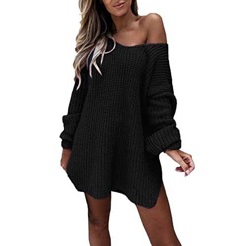 WILLBEST Women's Boat Neck Long Puff Sleeve Colour Contrasts Loose Fit Ribbed Knit Sweater Pullovers Jumper Tops for Ladies Plus Size Blouse