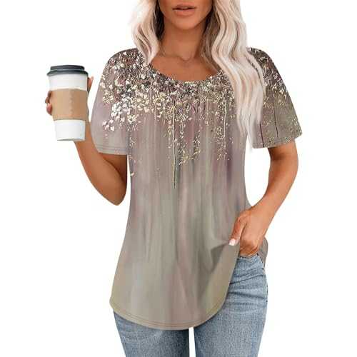 T-Shirts for Women UK, Summer Tops for Women 2024 Short Sleeve T Shirt Graphic Tees Crew Neck Casual Going Out Top