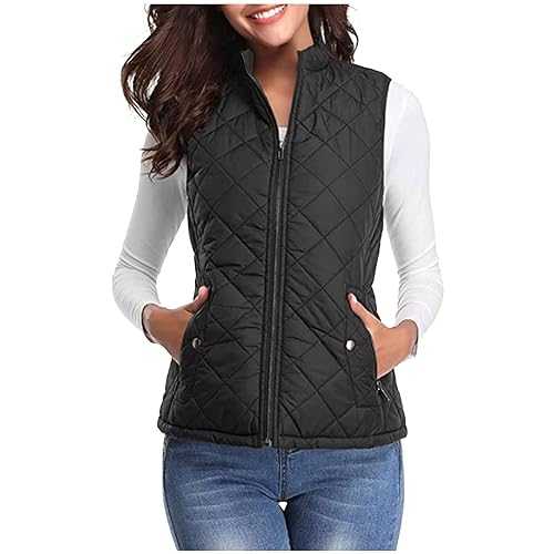 HAOLEI Women's Gilets Sale Clearance,UK Ladies Outerwear Gilets Petite Padded Body Warmers Quilted Winter Full Zip Parka Coat Warm Plain Lightweight Waistcoat Jacket Cardigan Jackets with Pockets