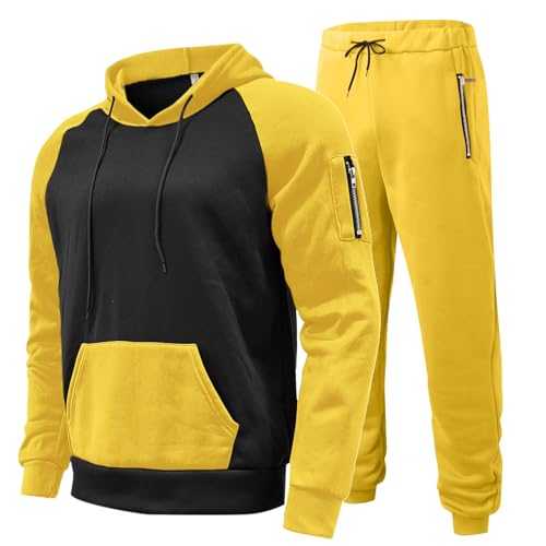 Male Casual Solid Two Piece Suit Zipper Pocket Sleeve Hoodies Drawstring Zipper Pocket Pants Set Shawl Lapel Vest