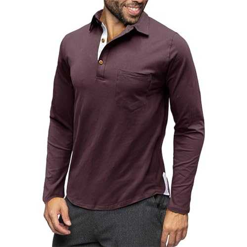 Mens Long Sleeve Polo Shirts with Pocket: Casual Golf Shirts - Lightweight Tee Top - Breathable Casual Athletic Golf Shirts with 3 Buttons - Men's Premium Long Sleeve Polo Shirt