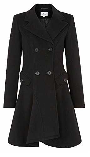 Women's Wool & Cashmere Jacket Ladies Winter Double Breasted Flare Coat Made in England (Black, 16)