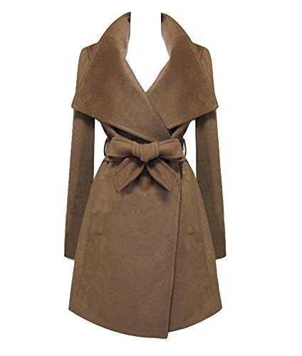 Women's Turndown Collar Winter Long Faux Wool Trench Coat Outwear with Belt Long Jacket