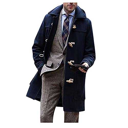 KINKOCCL Men's Long Winter Coat Warm Duffle Collar Windbreaker Double Breasted Long Jackets Coat Windbreaker Outwear Regular Fit Padded Military Peacoat