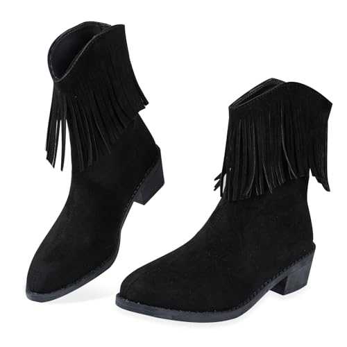 WOFANLULY Ladies Ankle Boots, Pointed Toe Fashion Tassels Back Zip Boot, Womens Winter Boots