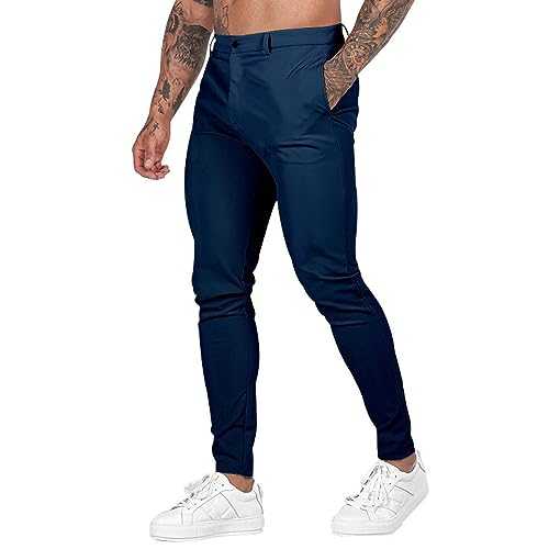 Buetory Mens Slim Fit Dress Pants Casual Work Skinny Suit Pants Flat-Front Stretch Chino Tapered Straight Leg Golf Dress Pants