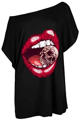 Fashion Star Women Lips Bitting Skull Head Halloween T Shirt Lips Bitting Skull