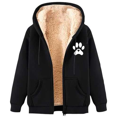 Fleece Jacket Women UK Clearance,Ladies Coats Today's Deals,2024 Winter Sherpa Lined Long Sleeve Full Zip Coat Cute Dog Claw Printed Sweatshirts Coat Teddy Bear Jacket Wool Warm Outwear M-3XL