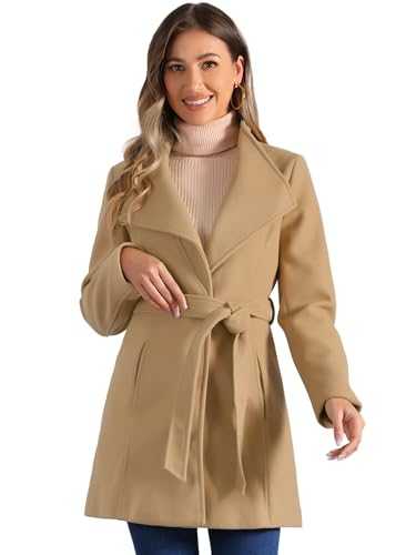 Allegra K Women's Winter Elegant Stand Collar Long Sleeve Long Belted Coats