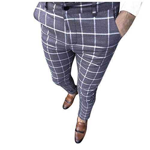 Men's Plaid Dress Pants Mens Work Trousers Men's Pants Casual Skinny Fit Color Block Pencil Dress Trousers Checked Suit Pants Men's Dress Plaid Slim Fit Flat Front Business Pants with Pocket