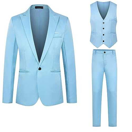 TDEOK Men's Winter Suit 3-Piece Slim Fit Suit Vest Men's Slim Fit and Men's Suit Trousers Regular Fit Wedding Suit Men's for Parties, Weddings, Banquets, Proms