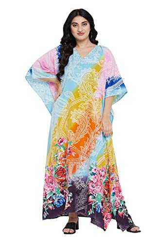 Gypsie Blu Women Kaftan Plus Size Trible Maxi Dresses Casual Boho Summer Kimono Caftans Ladies