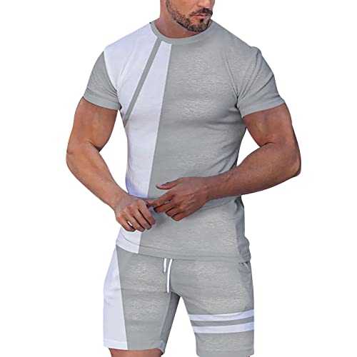 Men Slim Suit Summer Outfit 2 Set Short Sleeve T Shirts And Shorts Stylish Casual Sweatsuit Set Men S Suit Slim Fit