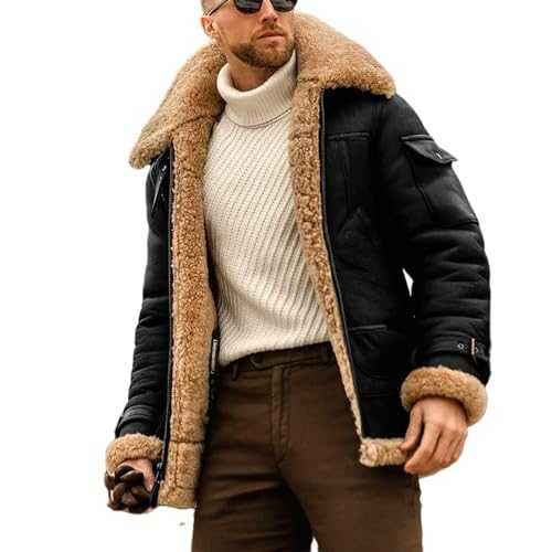 EsukAr Mens Aviator Shearling Sheepskin Leather Bomber Flying Jacket