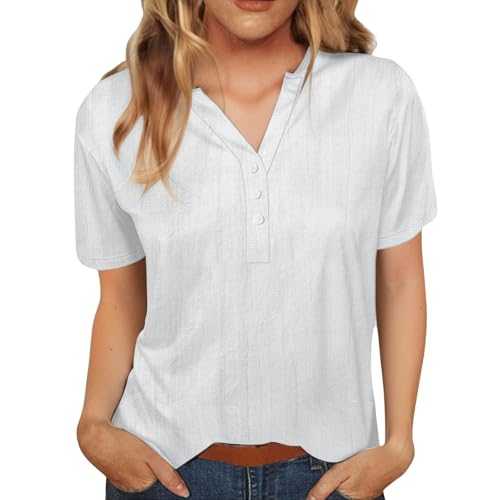 Linen Shirt Women Cotton Linen Short Sleeve Tops Button Up Tunic Top Loose Womens Summer Tops Solid Color Summer Linen Blouses V Neck Plus Size Tops Activewear Casual Tee Shirts Oversized Tshirts