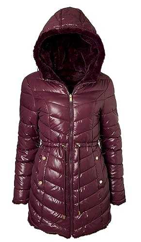 Sportoli Womens Winter Coat Reversible Faux Fur Lined Quilted Puffer Jacket