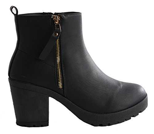 FrontCover Style 4 Black Leather Size 8 - WOMENS LADIES CHELSEA MID HIGH HEEL BOOTIES HEELED BLOCK PLATFORM WINTER ANKLE BOOTS